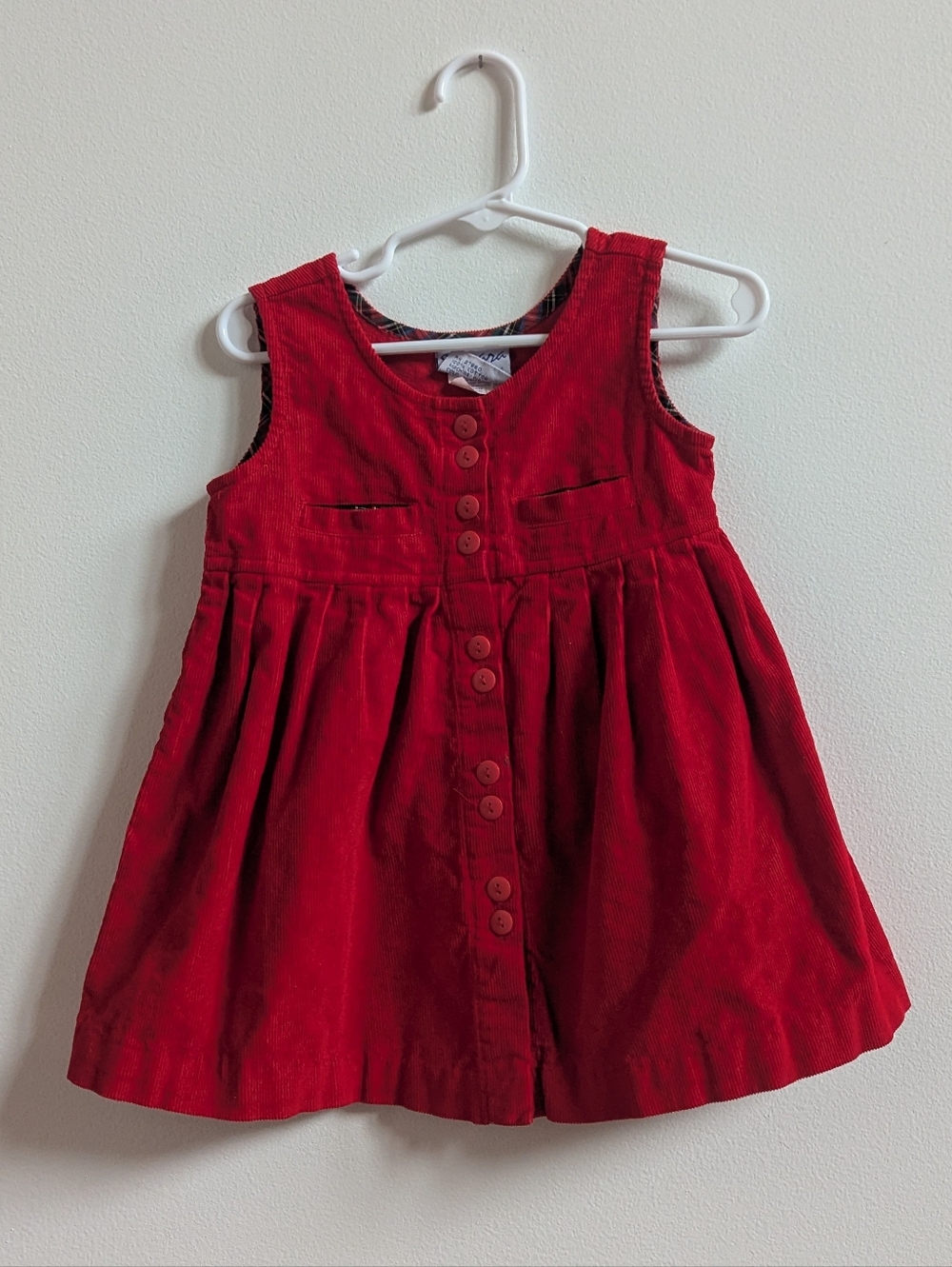 Vtg 90s Samara Dress 2T Girls Red Corduroy Jumper Pinafore